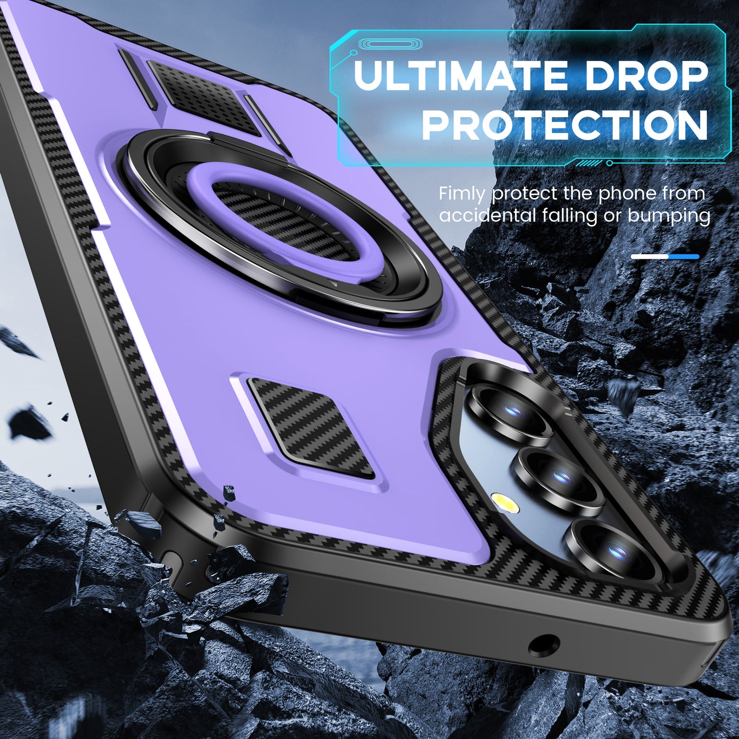 For Samsung Galaxy A16 5G / A16 4G Case TPU+PC Kickstand Phone Cover with Silicone Finger Strap - Purple