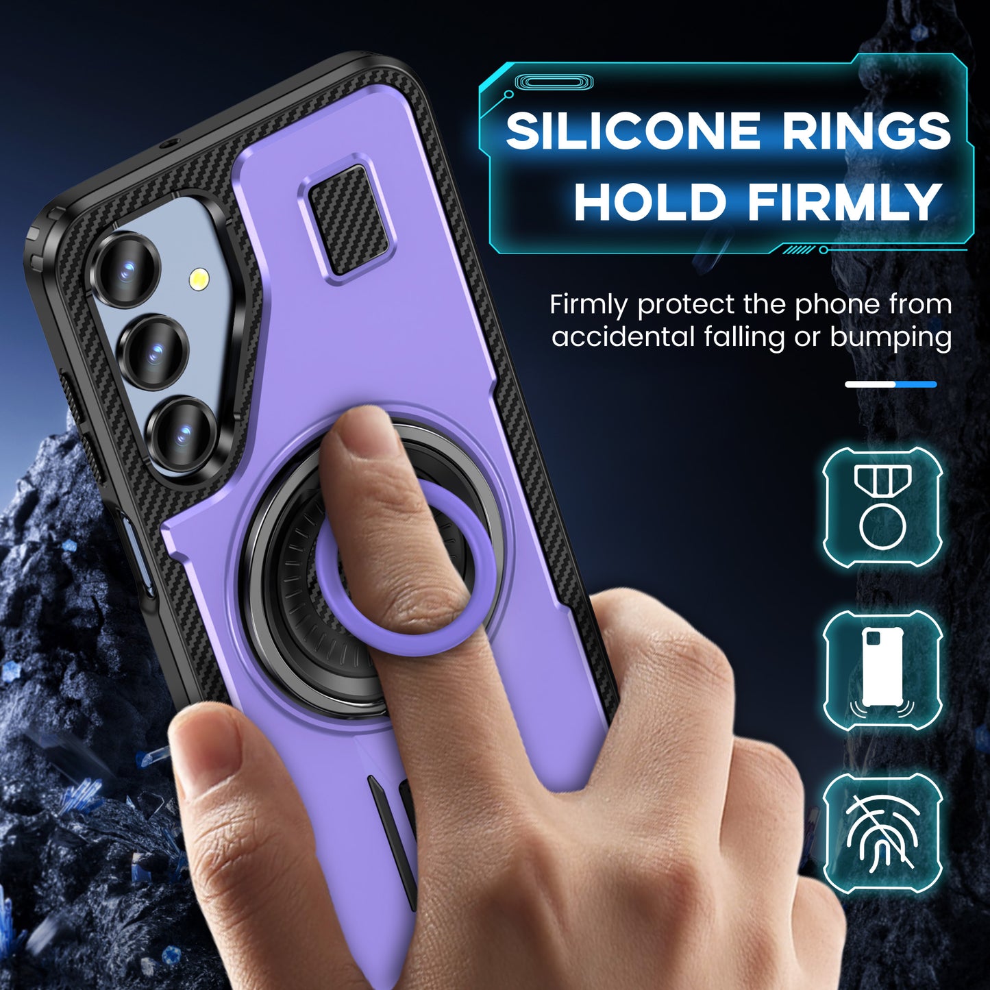 For Samsung Galaxy A16 5G / A16 4G Case TPU+PC Kickstand Phone Cover with Silicone Finger Strap - Purple