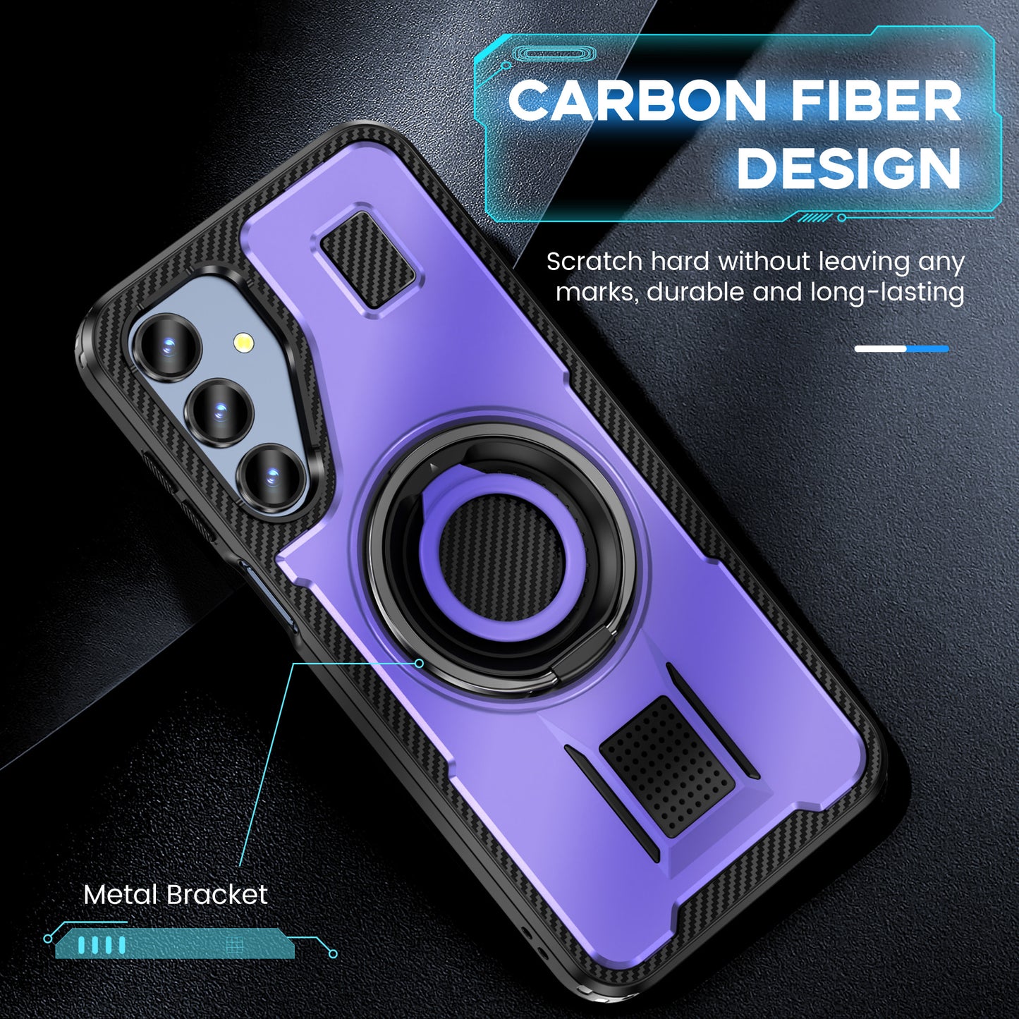 For Samsung Galaxy A16 5G / A16 4G Case TPU+PC Kickstand Phone Cover with Silicone Finger Strap - Purple