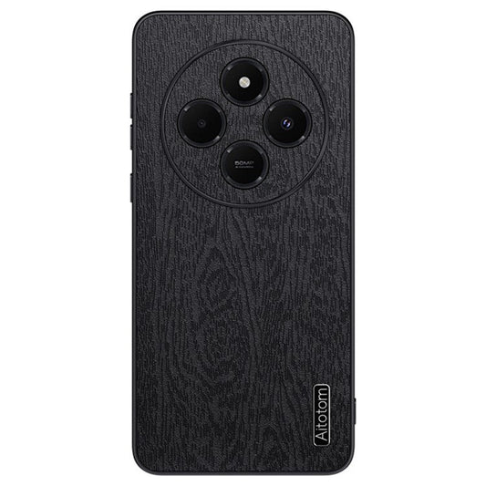 For Xiaomi Poco C75 4G / Redmi 14R 5G / 14C 4G Case Wood Texture PU Leather Coated PC+TPU Phone Cover - Black