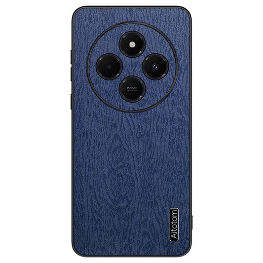 For Xiaomi Poco C75 4G / Redmi 14R 5G / 14C 4G Case Wood Texture PU Leather Coated PC+TPU Phone Cover - Blue