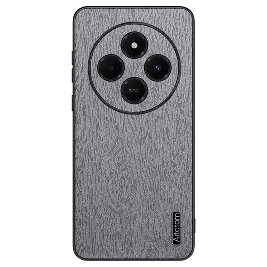 For Xiaomi Poco C75 4G / Redmi 14R 5G / 14C 4G Case Wood Texture PU Leather Coated PC+TPU Phone Cover - Grey