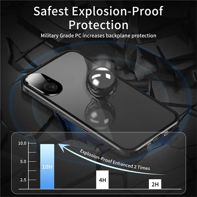 For iPhone 16 Plus Case Anti-Spy Double-Sided Tempered Glass+Magnetic Metal Frame Phone Cover - Blue