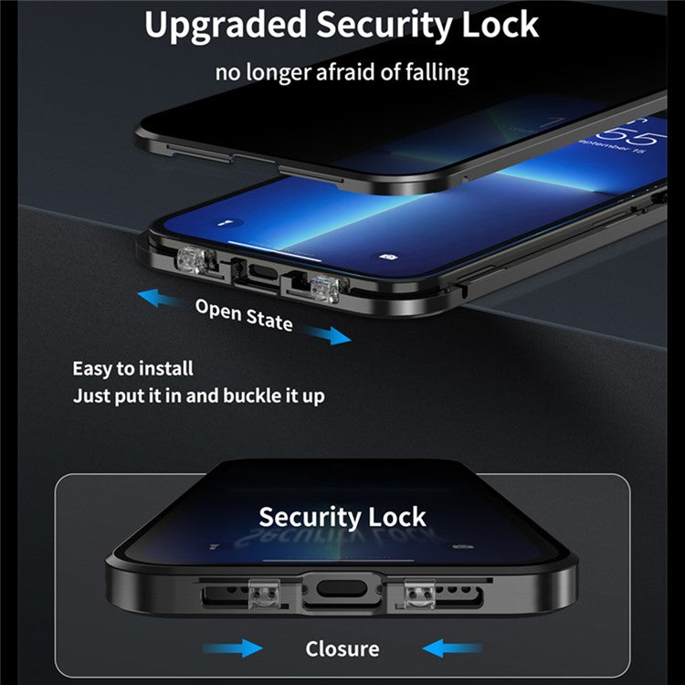 For iPhone 16 Plus Case Anti-Spy Double-Sided Tempered Glass+Magnetic Metal Frame Phone Cover - Blue