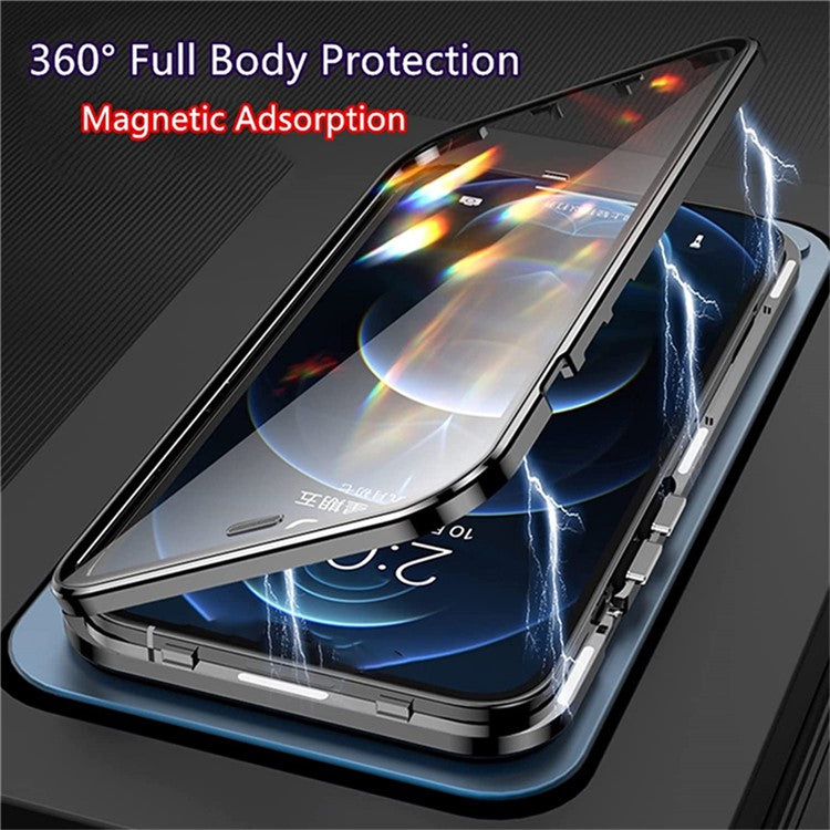 For iPhone 16 Plus Case Anti-Spy Double-Sided Tempered Glass+Magnetic Metal Frame Phone Cover - Blue