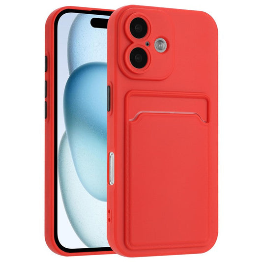 For iPhone 16 Plus Case Flexible TPU Phone Cover with Back Card Slot - Red