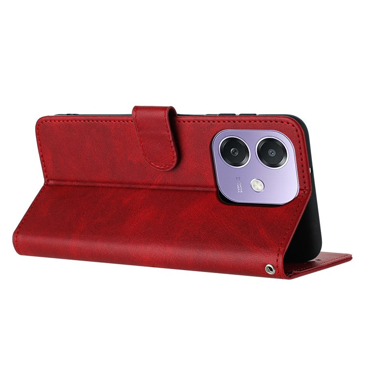 Stand Phone Case For Oppo A3x 4G / 5G (India) / A3 4G / 5G / A40 4G / A60 5G PU Leather Wallet Cover Calf Texture - Red