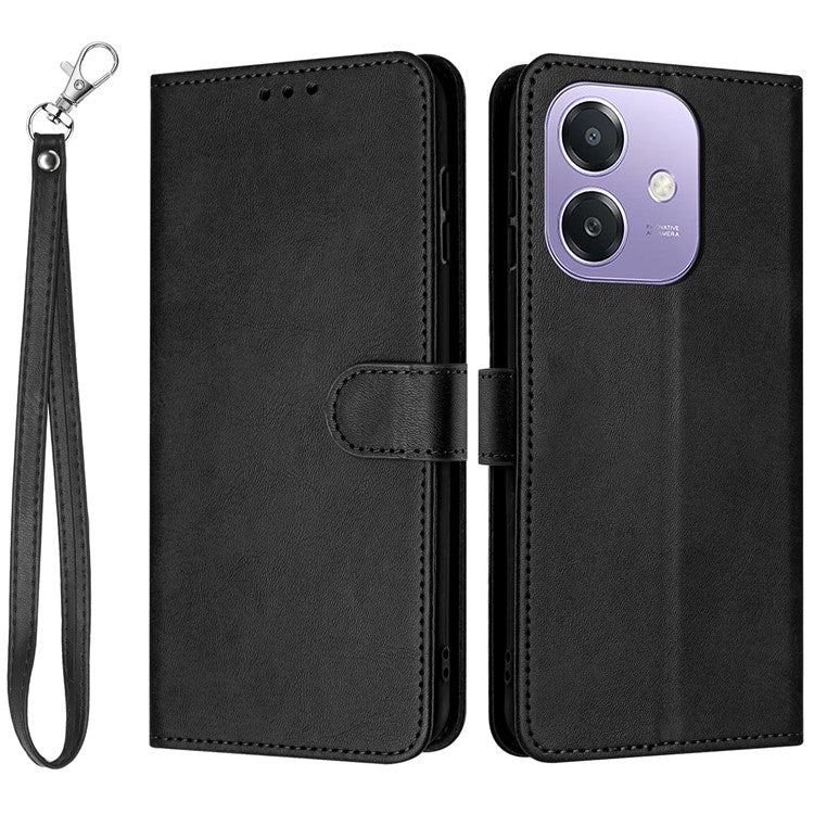 Stand Phone Case For Oppo A3x 4G / 5G (India) / A3 4G / 5G / A40 4G / A60 5G PU Leather Wallet Cover Calf Texture - Black