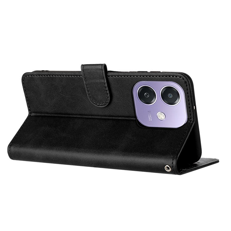 Stand Phone Case For Oppo A3x 4G / 5G (India) / A3 4G / 5G / A40 4G / A60 5G PU Leather Wallet Cover Calf Texture - Black