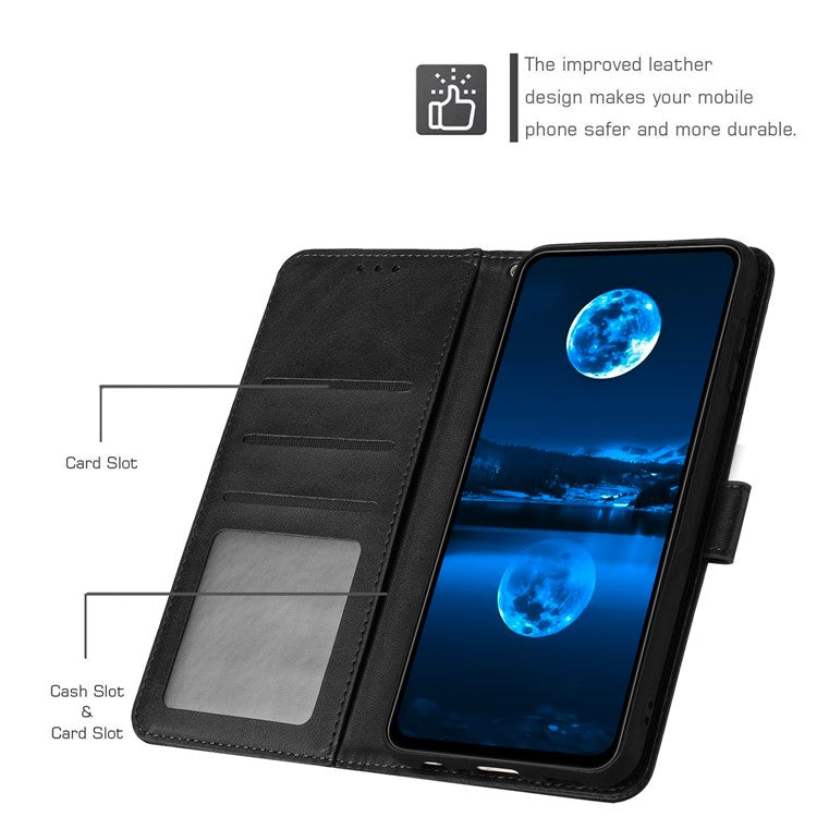 Stand Phone Case For Oppo A3x 4G / 5G (India) / A3 4G / 5G / A40 4G / A60 5G PU Leather Wallet Cover Calf Texture - Black