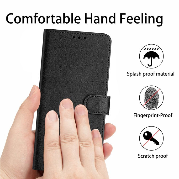 Stand Phone Case For Oppo A3x 4G / 5G (India) / A3 4G / 5G / A40 4G / A60 5G PU Leather Wallet Cover Calf Texture - Black