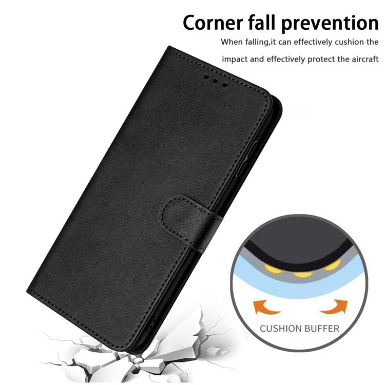 Stand Phone Case For Oppo A3x 4G / 5G (India) / A3 4G / 5G / A40 4G / A60 5G PU Leather Wallet Cover Calf Texture - Black