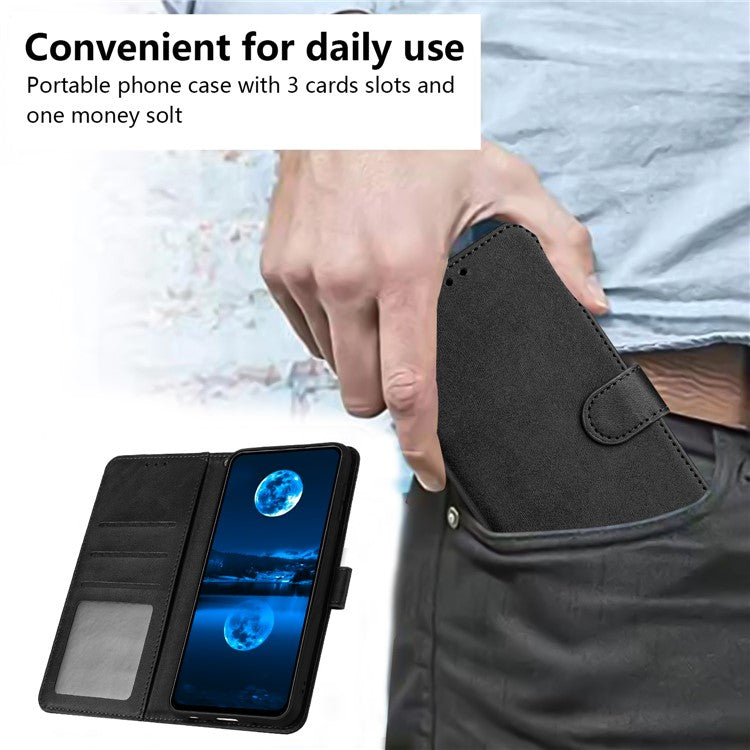 Stand Phone Case For Oppo A3x 4G / 5G (India) / A3 4G / 5G / A40 4G / A60 5G PU Leather Wallet Cover Calf Texture - Black