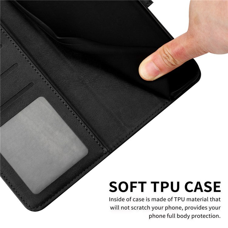 Stand Phone Case For Oppo A3x 4G / 5G (India) / A3 4G / 5G / A40 4G / A60 5G PU Leather Wallet Cover Calf Texture - Black
