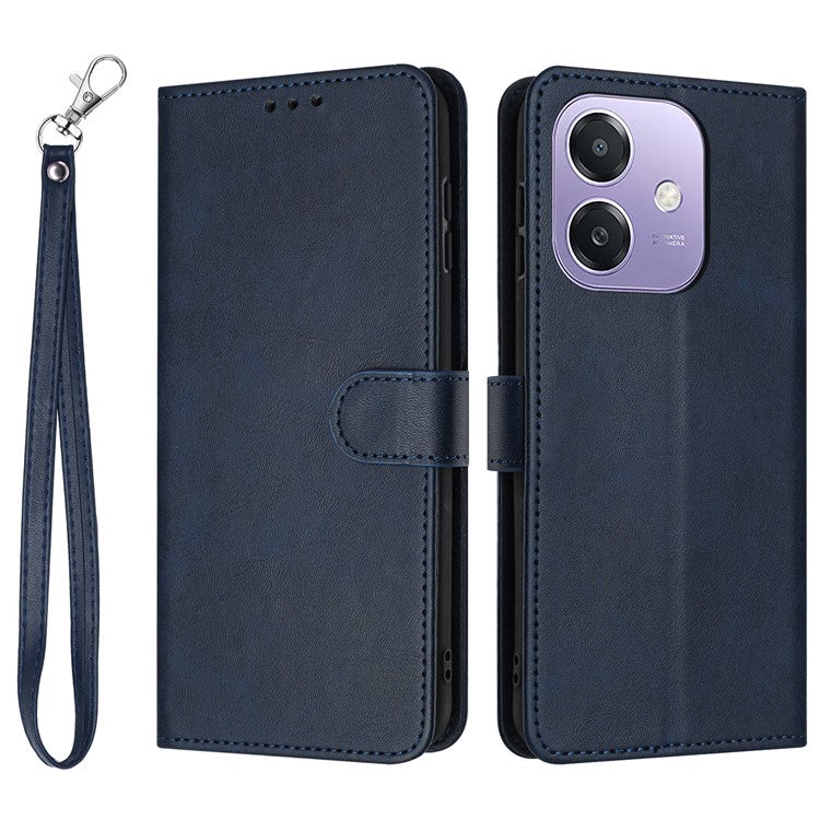 Stand Phone Case For Oppo A3x 4G / 5G (India) / A3 4G / 5G / A40 4G / A60 5G PU Leather Wallet Cover Calf Texture - Sapphire