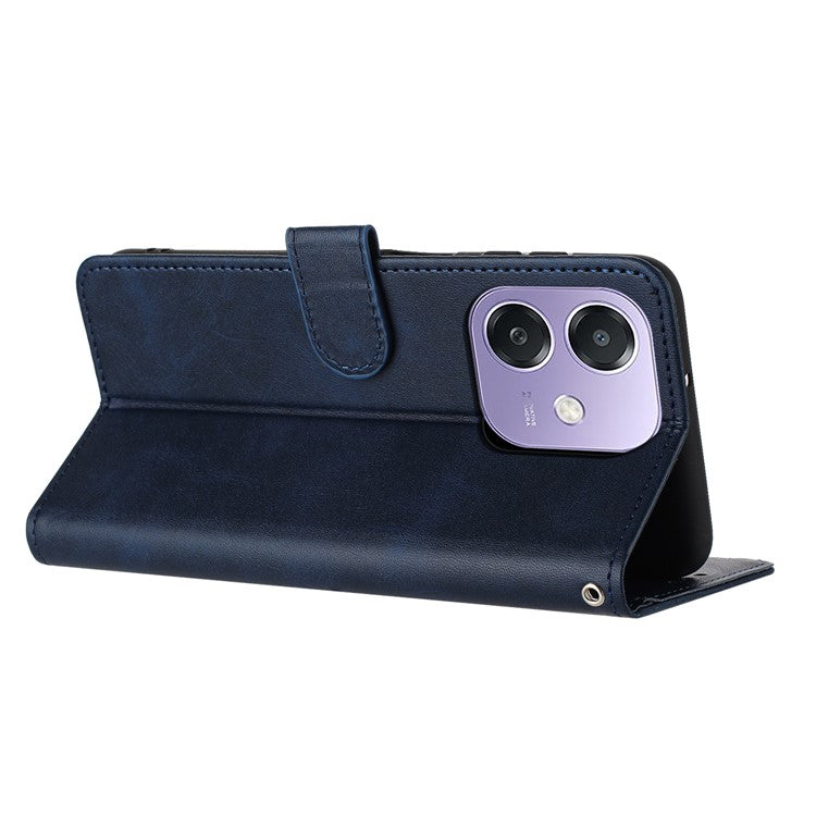 Stand Phone Case For Oppo A3x 4G / 5G (India) / A3 4G / 5G / A40 4G / A60 5G PU Leather Wallet Cover Calf Texture - Sapphire