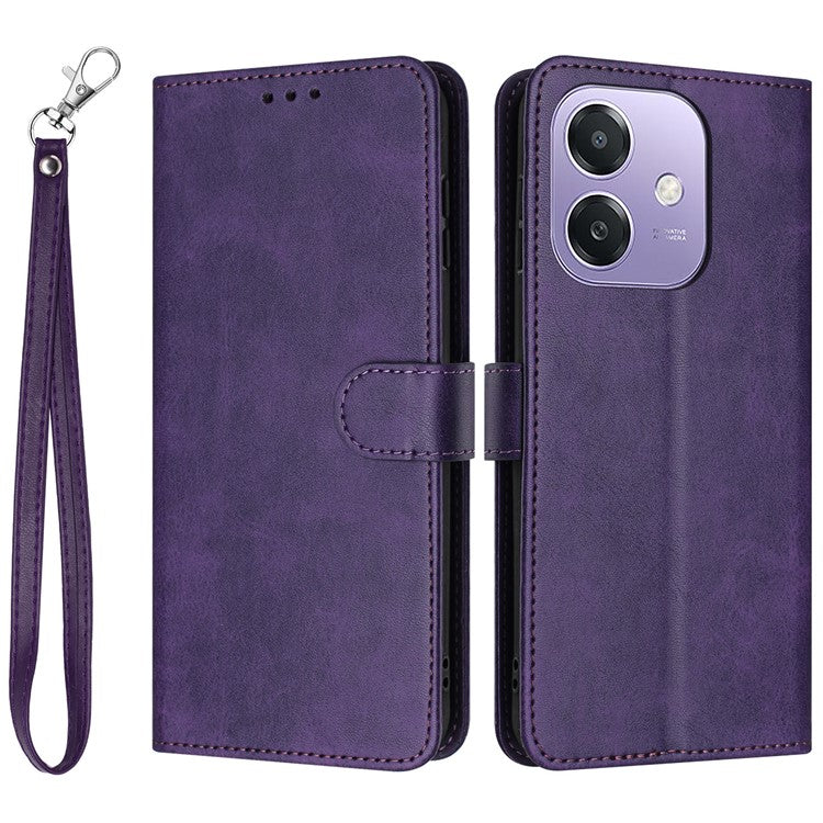 Stand Phone Case For Oppo A3x 4G / 5G (India) / A3 4G / 5G / A40 4G / A60 5G PU Leather Wallet Cover Calf Texture - Purple