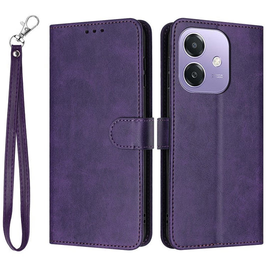 Stand Phone Case For Oppo A3x 4G / 5G (India) / A3 4G / 5G / A40 4G / A60 5G PU Leather Wallet Cover Calf Texture - Purple