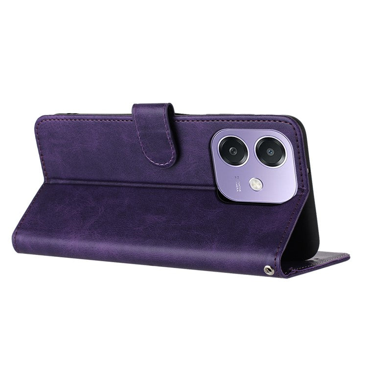 Stand Phone Case For Oppo A3x 4G / 5G (India) / A3 4G / 5G / A40 4G / A60 5G PU Leather Wallet Cover Calf Texture - Purple