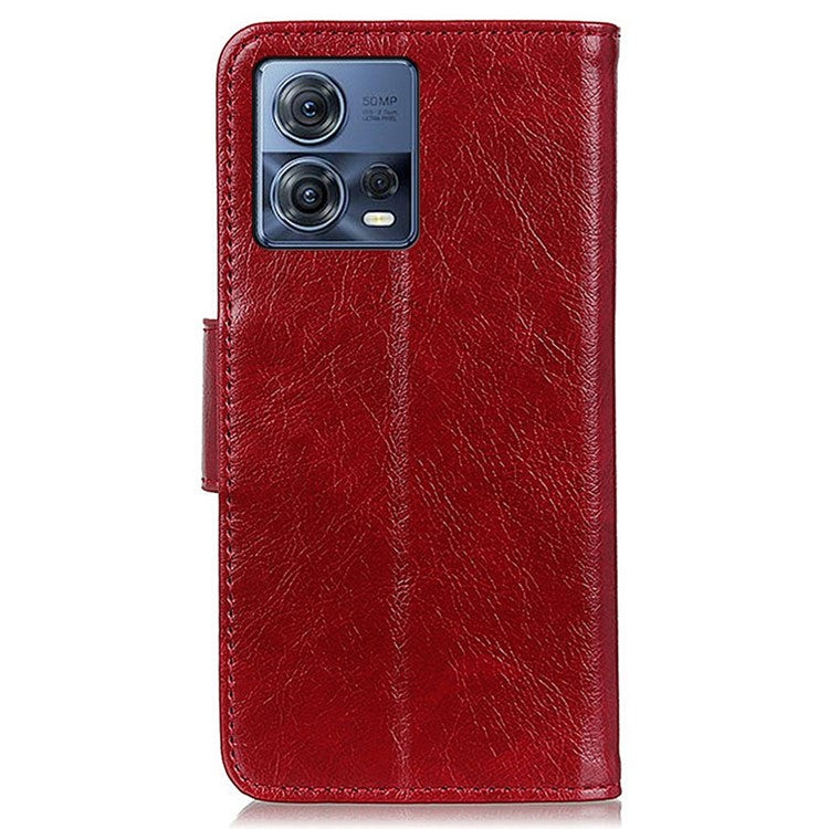 For Motorola Moto S30 Pro 5G Nappa Texture Split Leather Wallet Case Strong Magnetic Clasp Stand Feature Shockproof Flip Cover - Red