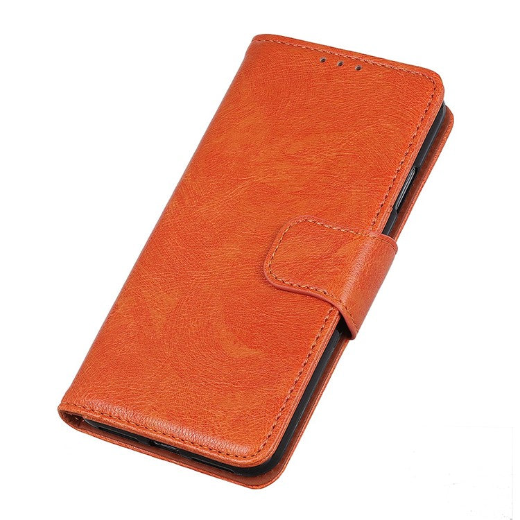 For Motorola Moto S30 Pro 5G Nappa Texture Split Leather Wallet Case Strong Magnetic Clasp Stand Feature Shockproof Flip Cover - Orange