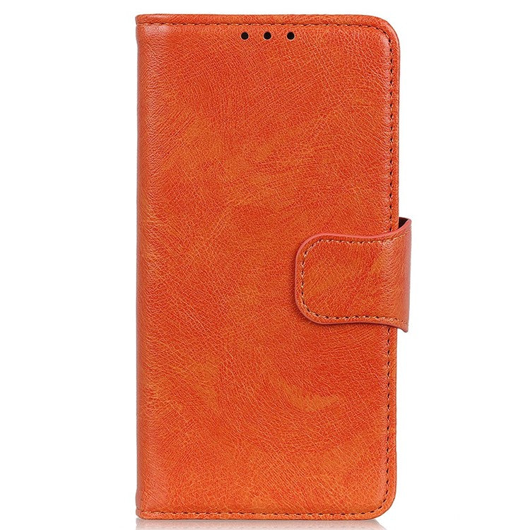 For Motorola Moto S30 Pro 5G Nappa Texture Split Leather Wallet Case Strong Magnetic Clasp Stand Feature Shockproof Flip Cover - Orange