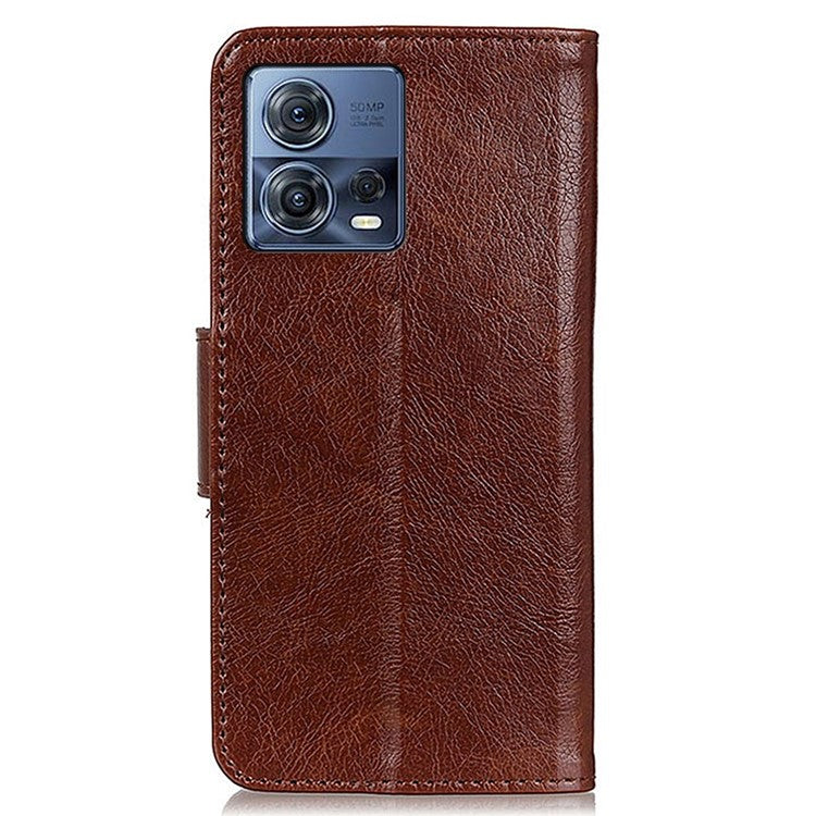 For Motorola Moto S30 Pro 5G Nappa Texture Split Leather Wallet Case Strong Magnetic Clasp Stand Feature Shockproof Flip Cover - Brown