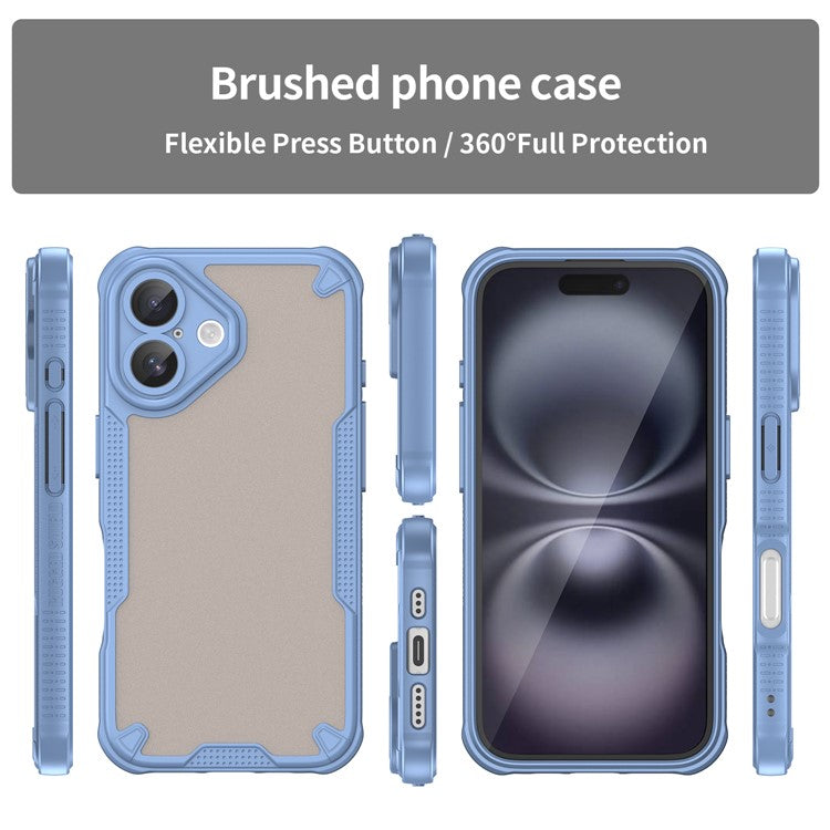 Armor Series For iPhone 16 Plus Case PC+TPU Semi-Transparent Frosted Finish Protective Phone Cover - Blue