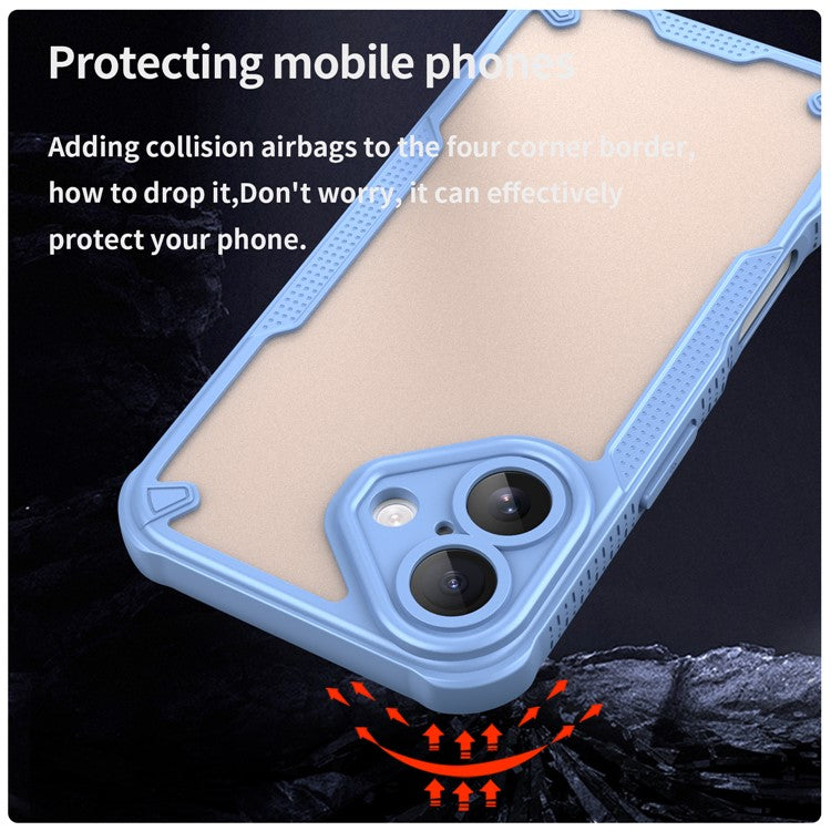 Armor Series For iPhone 16 Plus Case PC+TPU Semi-Transparent Frosted Finish Protective Phone Cover - Blue