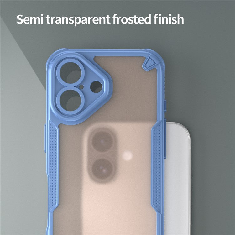 Armor Series For iPhone 16 Plus Case PC+TPU Semi-Transparent Frosted Finish Protective Phone Cover - Blue