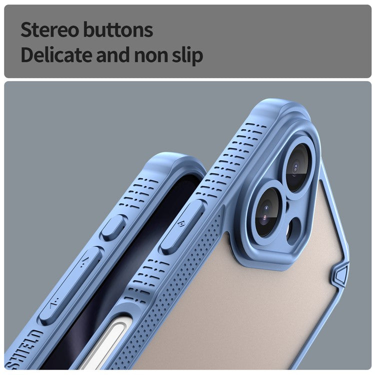 Armor Series For iPhone 16 Plus Case PC+TPU Semi-Transparent Frosted Finish Protective Phone Cover - Blue
