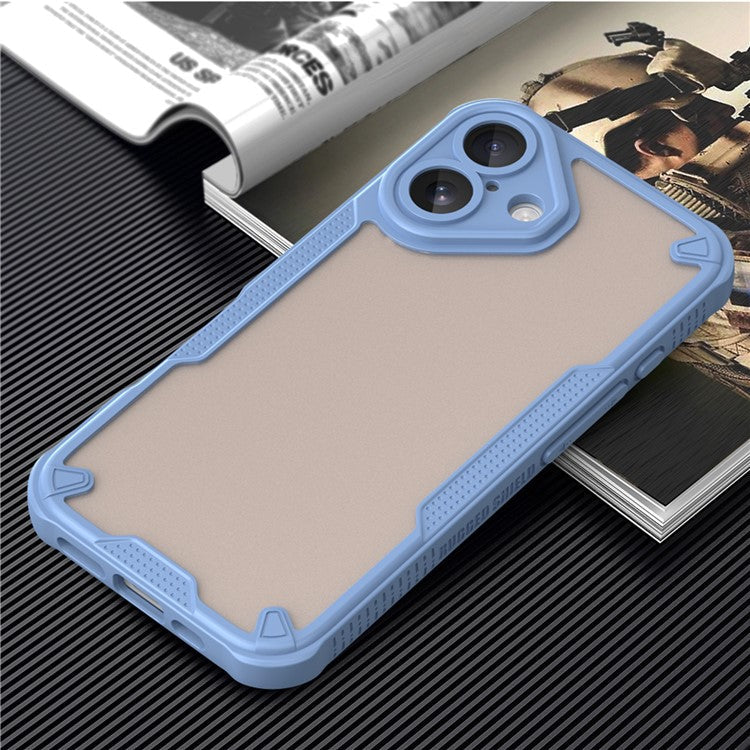 Armor Series For iPhone 16 Plus Case PC+TPU Semi-Transparent Frosted Finish Protective Phone Cover - Blue