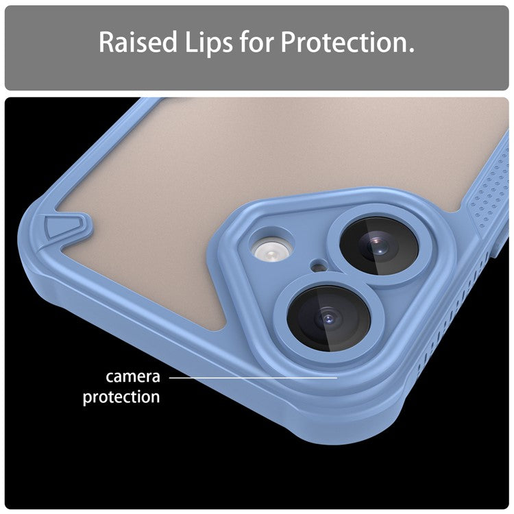 Armor Series For iPhone 16 Plus Case PC+TPU Semi-Transparent Frosted Finish Protective Phone Cover - Blue