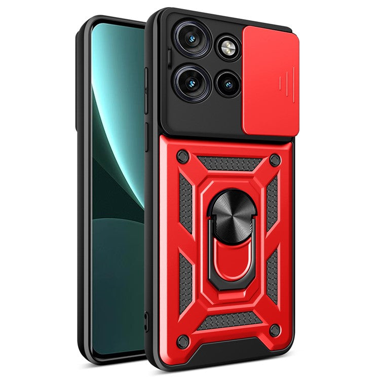 For Motorola Edge 50 Neo 5G / Moto S50 5G / Thinkphone 25 5G Case with Slide Camera Lid PC+TPU Kickstand Phone Cover - Red