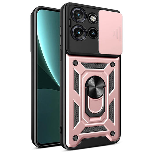 For Motorola Edge 50 Neo 5G / Moto S50 5G / Thinkphone 25 5G Case with Slide Camera Lid PC+TPU Kickstand Phone Cover - Rose Gold