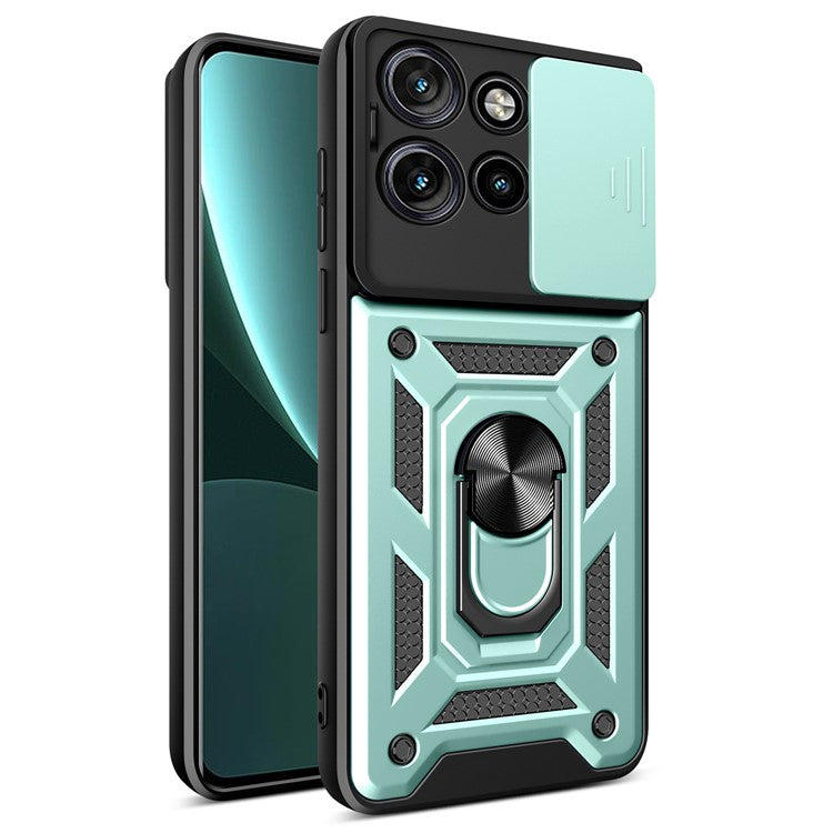 For Motorola Edge 50 Neo 5G / Moto S50 5G / Thinkphone 25 5G Case with Slide Camera Lid PC+TPU Kickstand Phone Cover - Green
