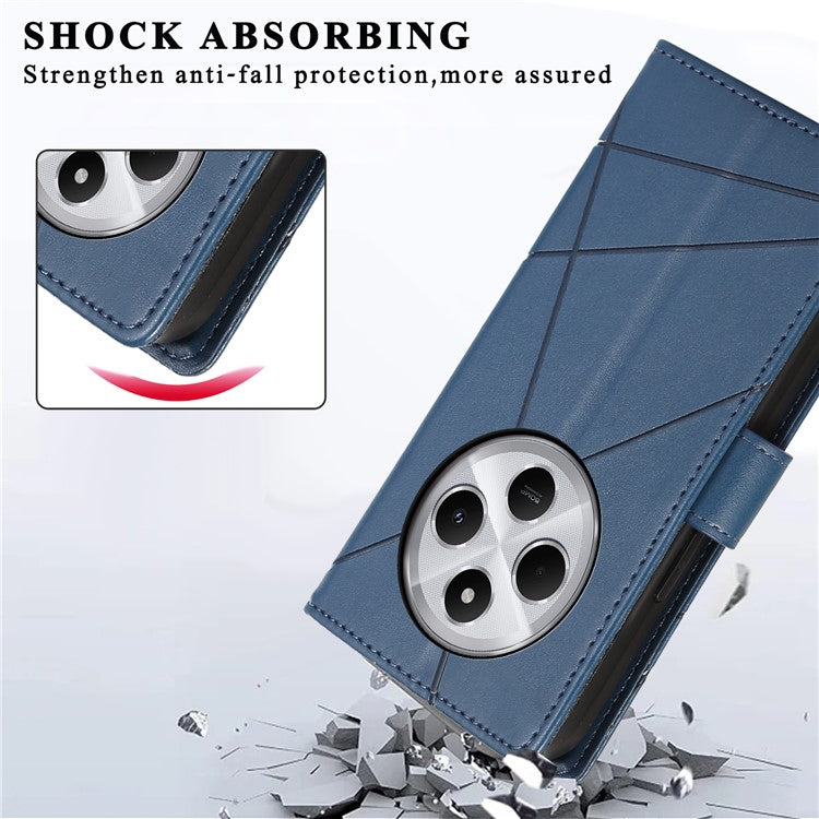 DF-06 Phone Case For Xiaomi Poco C75 4G / Redmi 14R 5G / 14C 4G Line Imprint Leather Wallet Cover - Blue