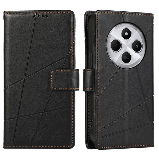 DF-06 Phone Case For Xiaomi Poco C75 4G / Redmi 14R 5G / 14C 4G Line Imprint Leather Wallet Cover - Black