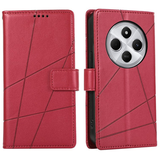 DF-06 Phone Case For Xiaomi Poco C75 4G / Redmi 14R 5G / 14C 4G Line Imprint Leather Wallet Cover - Red