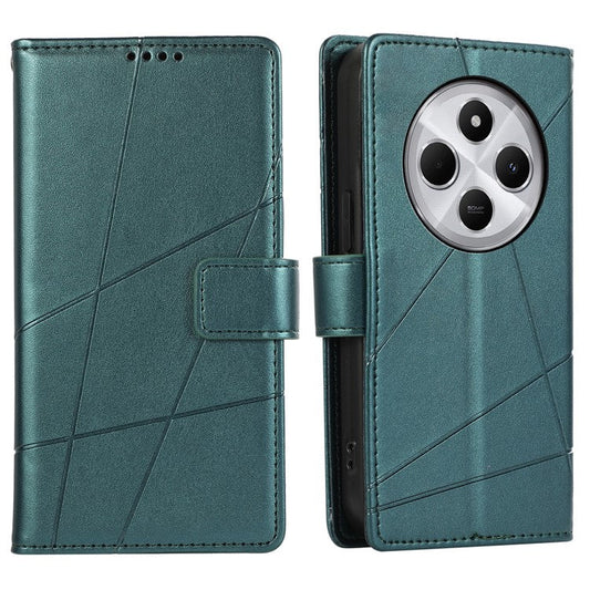 DF-06 Phone Case For Xiaomi Poco C75 4G / Redmi 14R 5G / 14C 4G Line Imprint Leather Wallet Cover - Green