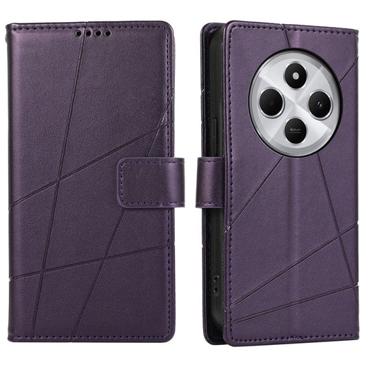 DF-06 Phone Case For Xiaomi Poco C75 4G / Redmi 14R 5G / 14C 4G Line Imprint Leather Wallet Cover - Purple