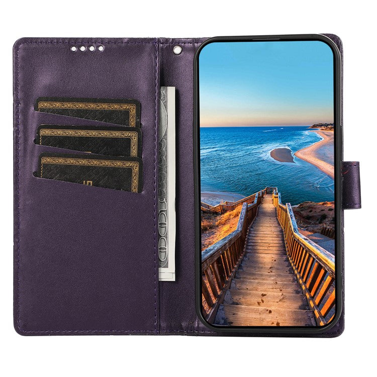 DF-06 Phone Case For Xiaomi Poco C75 4G / Redmi 14R 5G / 14C 4G Line Imprint Leather Wallet Cover - Purple