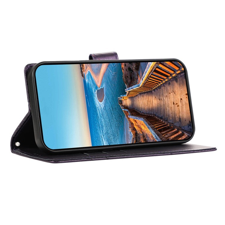 DF-06 Phone Case For Xiaomi Poco C75 4G / Redmi 14R 5G / 14C 4G Line Imprint Leather Wallet Cover - Purple