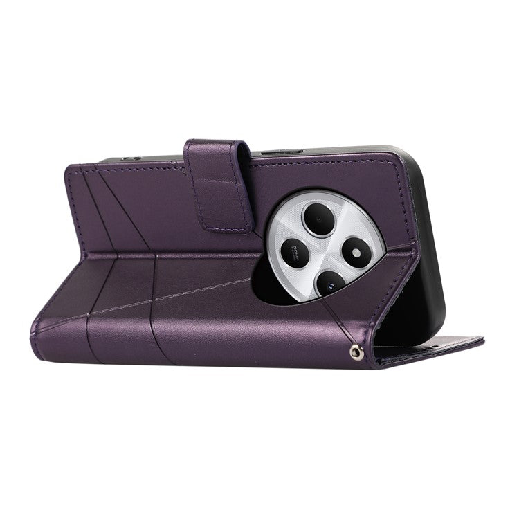 DF-06 Phone Case For Xiaomi Poco C75 4G / Redmi 14R 5G / 14C 4G Line Imprint Leather Wallet Cover - Purple
