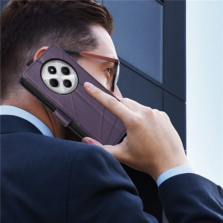 DF-06 Phone Case For Xiaomi Poco C75 4G / Redmi 14R 5G / 14C 4G Line Imprint Leather Wallet Cover - Purple