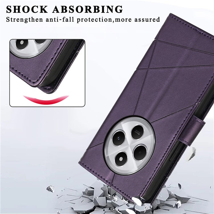 DF-06 Phone Case For Xiaomi Poco C75 4G / Redmi 14R 5G / 14C 4G Line Imprint Leather Wallet Cover - Purple
