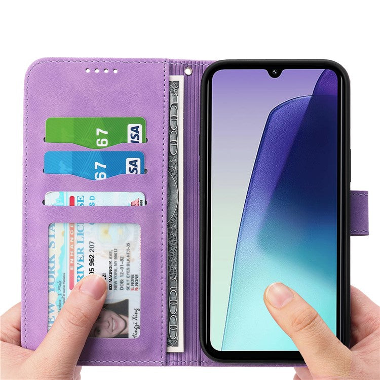 DIERFENG DF-03 Leather Case For Xiaomi Poco C75 4G / Redmi 14R 5G / 14C 4G Lines Imprint Wallet Phone Cover - Purple