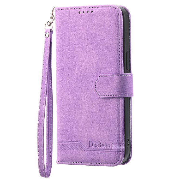 DIERFENG DF-03 Leather Case For Xiaomi Poco C75 4G / Redmi 14R 5G / 14C 4G Lines Imprint Wallet Phone Cover - Purple