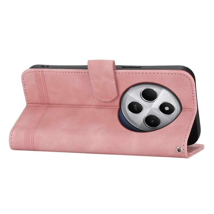 DIERFENG DF-03 Leather Case For Xiaomi Poco C75 4G / Redmi 14R 5G / 14C 4G Lines Imprint Wallet Phone Cover - Pink