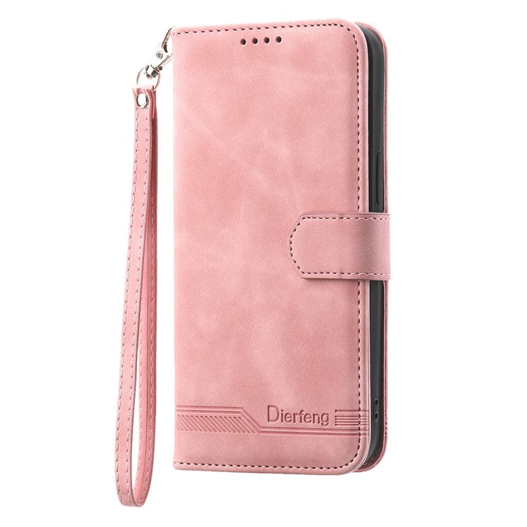 DIERFENG DF-03 Leather Case For Xiaomi Poco C75 4G / Redmi 14R 5G / 14C 4G Lines Imprint Wallet Phone Cover - Pink